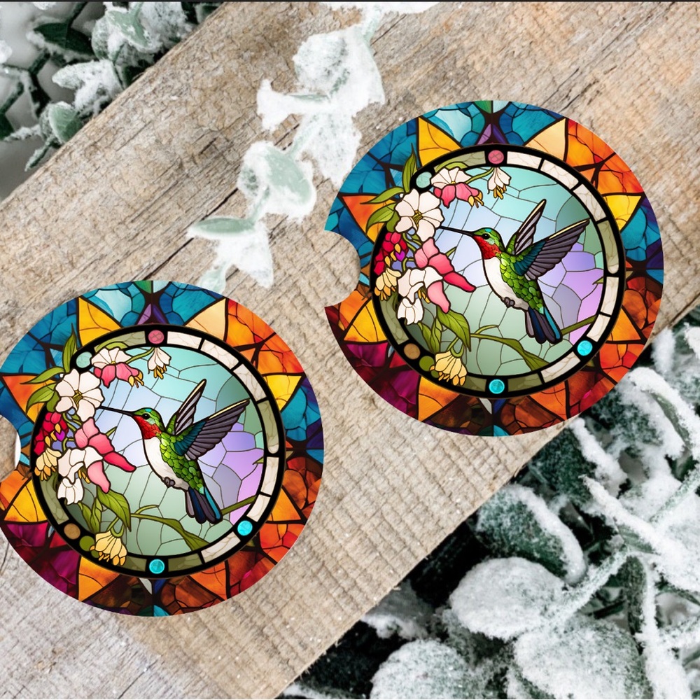 Handmade Hummingbird Car Coasters | New Set of Two Hummingbird Car Coasters